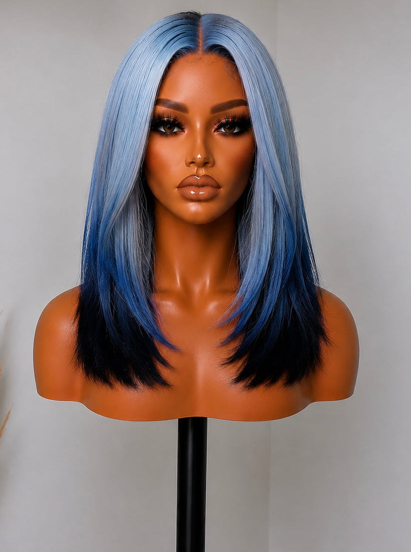 13x6 Straight Bluey Highlights Lace Front Wigs - 180% Density HD Frontal Wigs -, Pre-Plucked