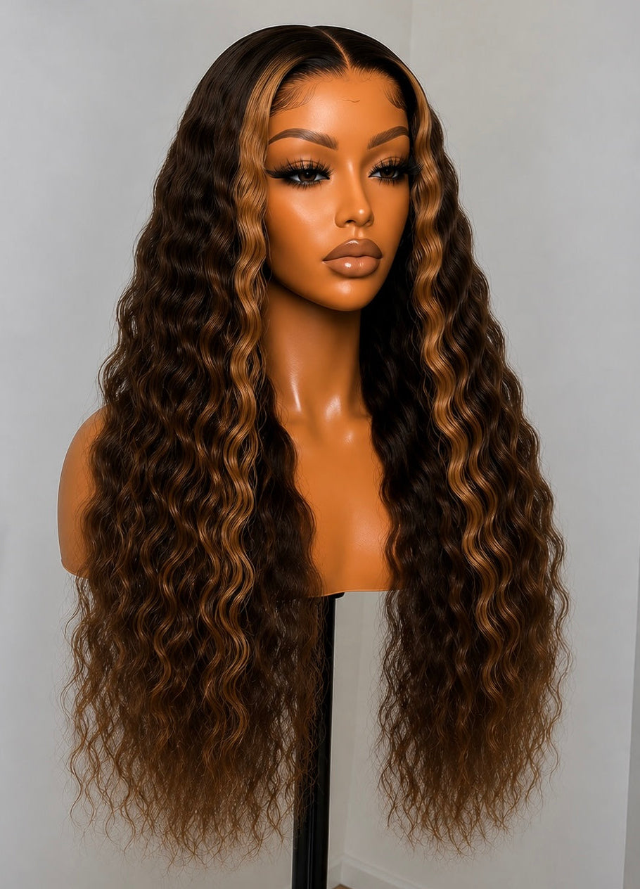 13x6 Deep Wave Cocoa Bounce Lace Front Wigs - 200% Density HD Frontal Wigs -, Pre-Plucked