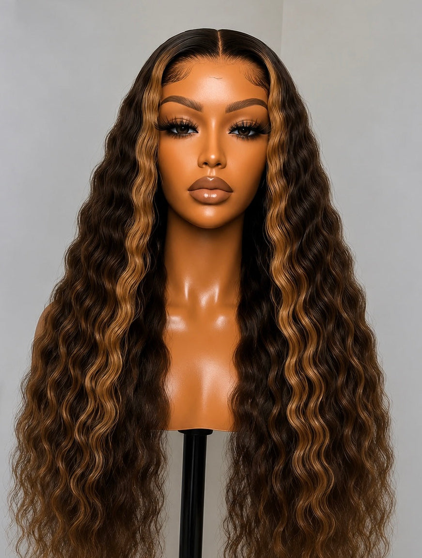 13x6 Deep Wave Cocoa Bounce Lace Front Wigs - 200% Density HD Frontal Wigs -, Pre-Plucked