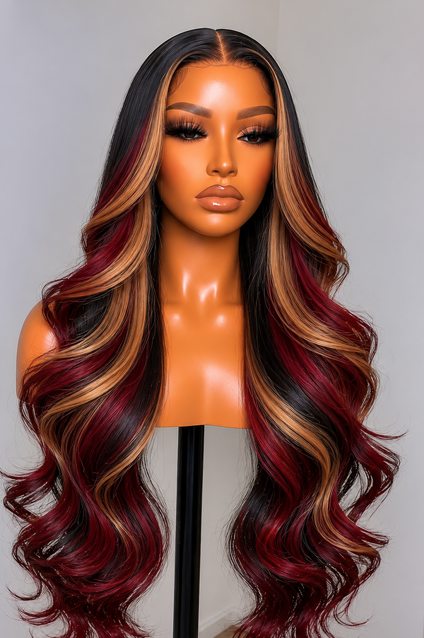 13x6 Body Wave Cherry Cola Front Wigs - 180% Density HD Frontal Wigs -, Pre-Plucked