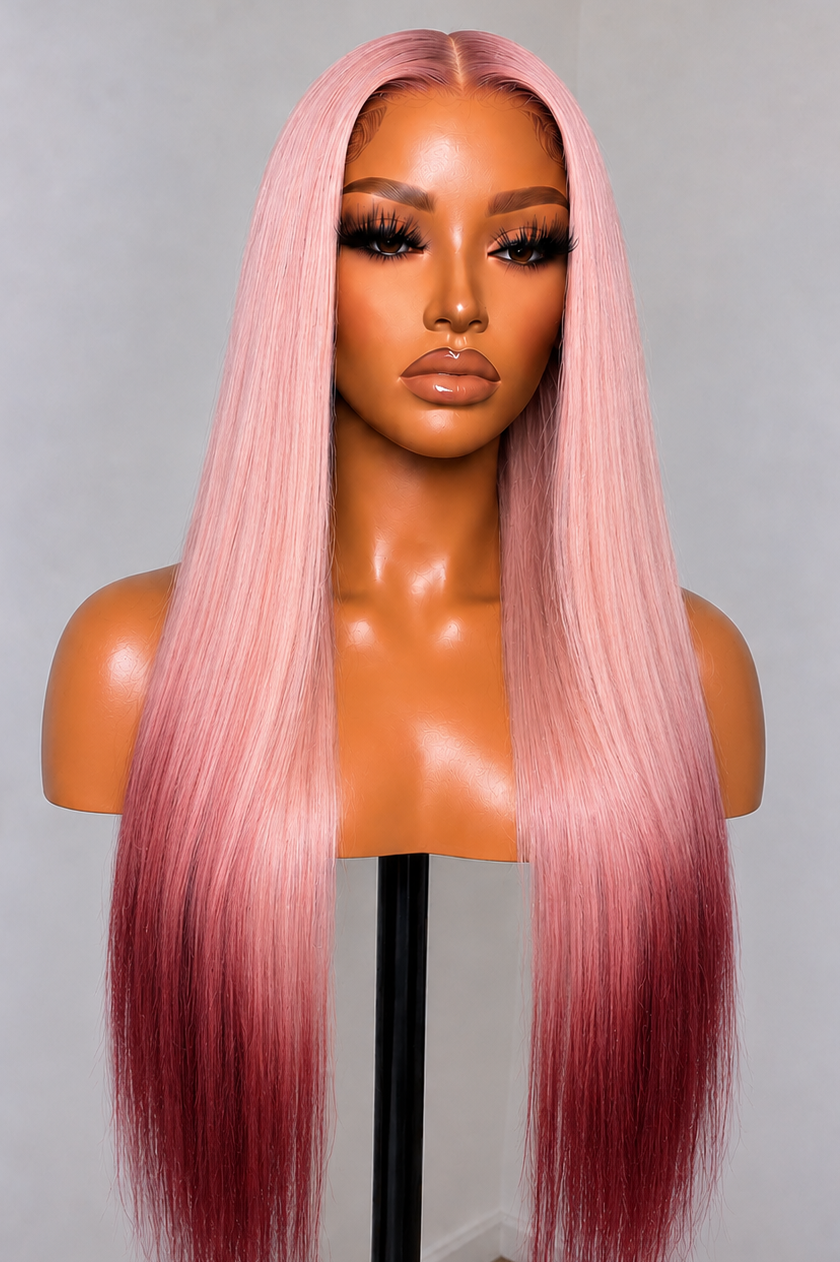 13x6 Straight Pink Bombshell Lace Front Wigs - 180% Density HD Frontal Wigs -, Pre-Plucked