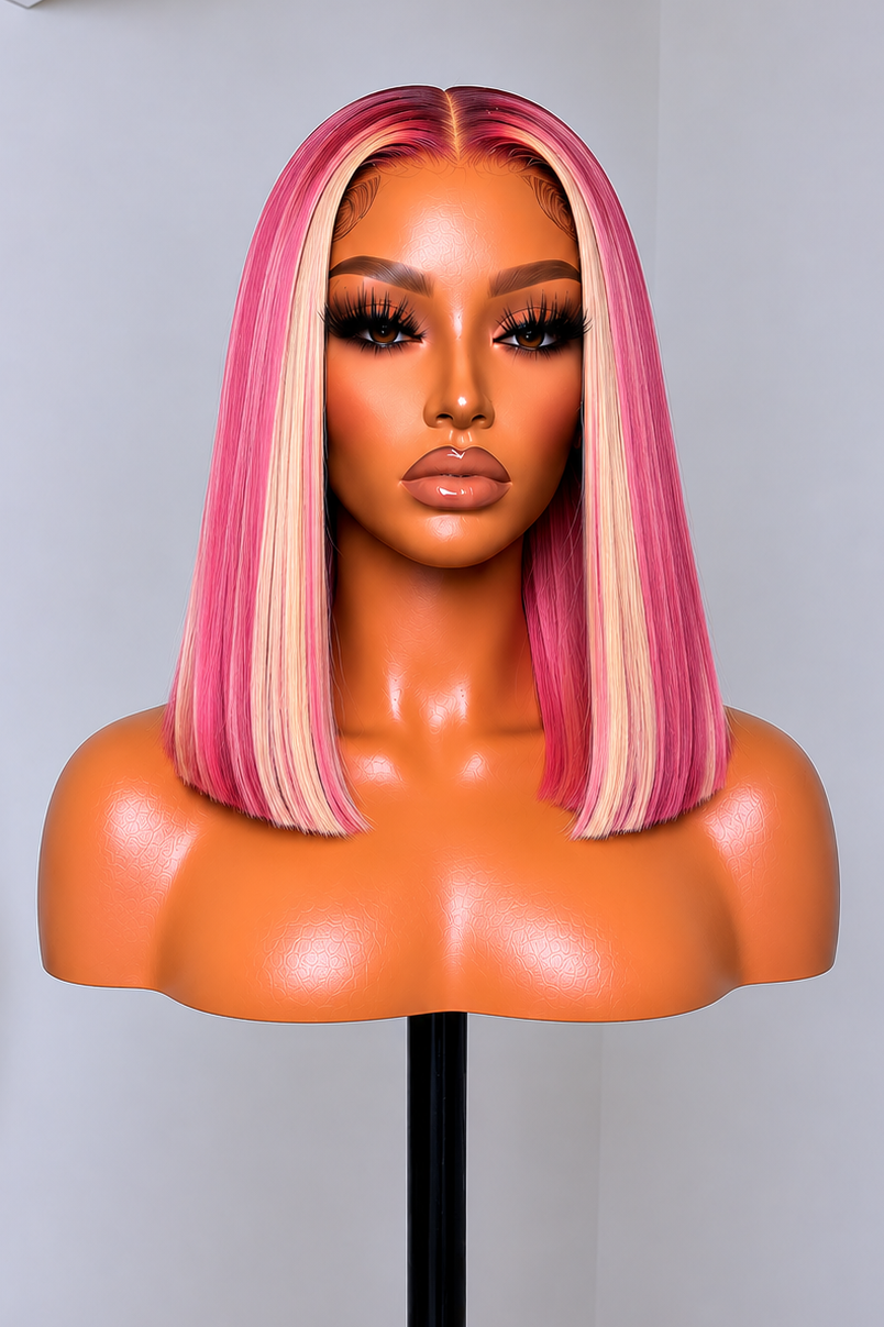 13x6 Straight Pink Sugar Highlights Lace Front Wigs - 180% Density HD Frontal Wigs -, Pre-Plucked