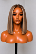 13x6 Straight Bob Brown Blonde Highlights Lace Front Wigs - 180% Density HD Frontal Wigs -, Pre-Plucked