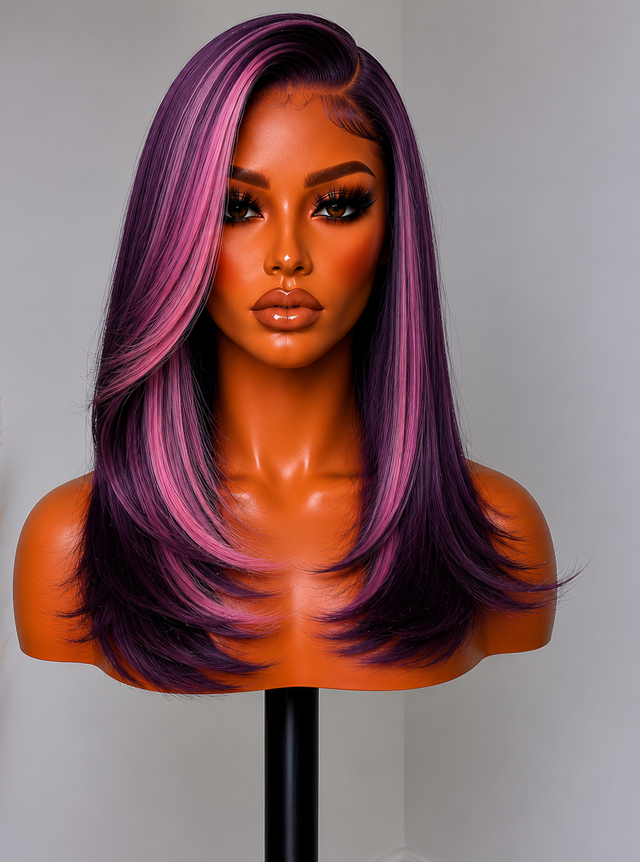 13x6 Straight Fuchsia Lace Front Wigs- 180% Density HD Frontal Wig-, Pre-Plucked